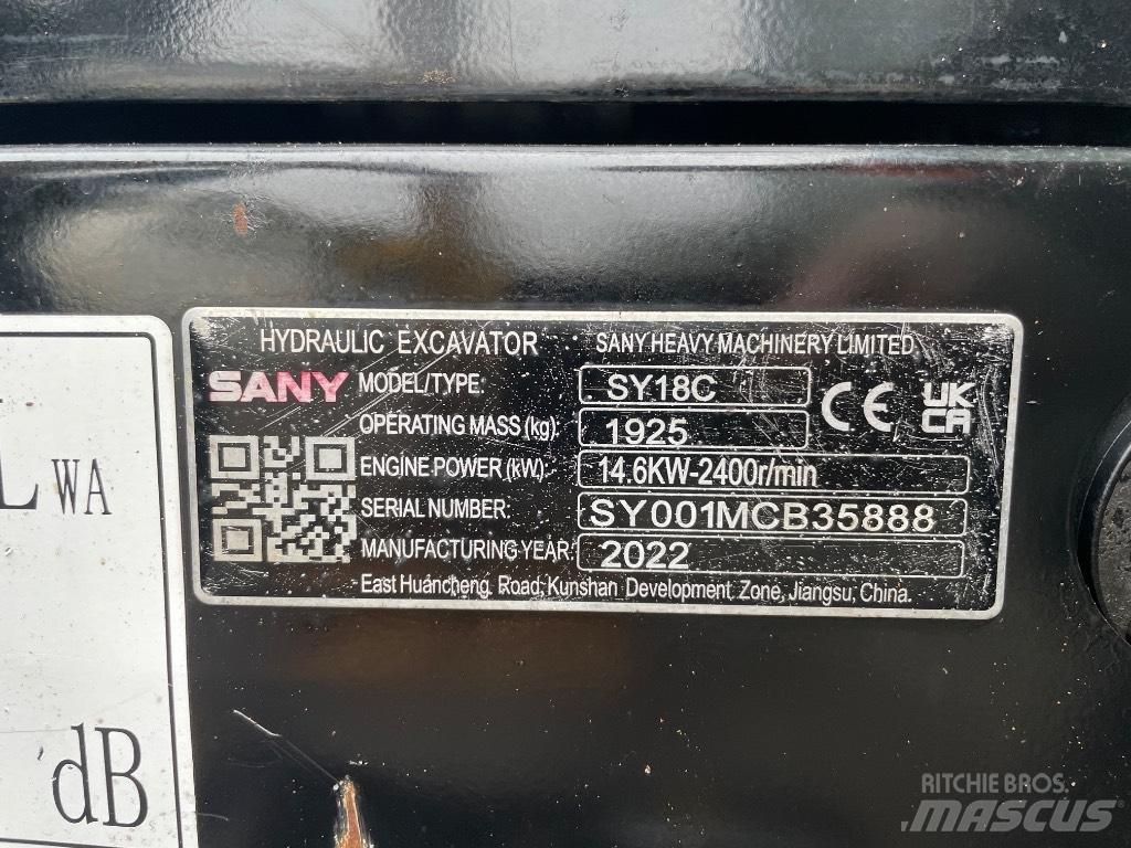 Sany SY 18 C Minikaivukoneet < 7t