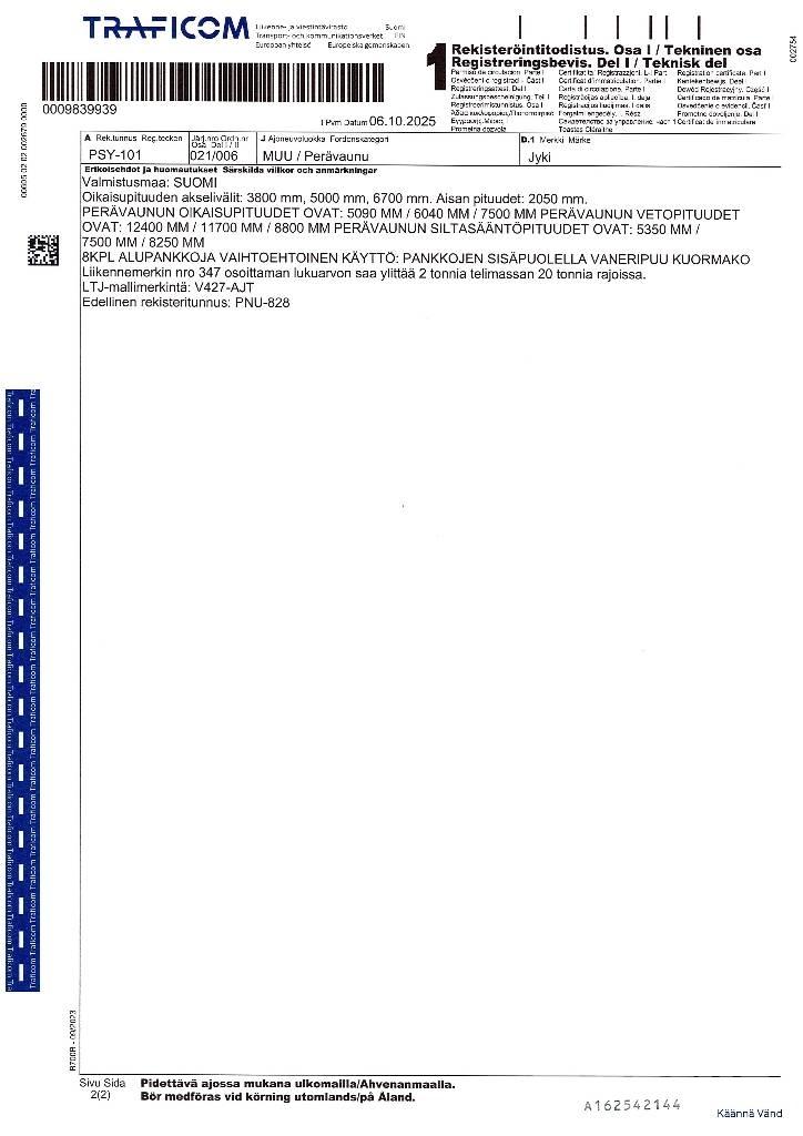 Jyki V427-AJT Puuperävaunut