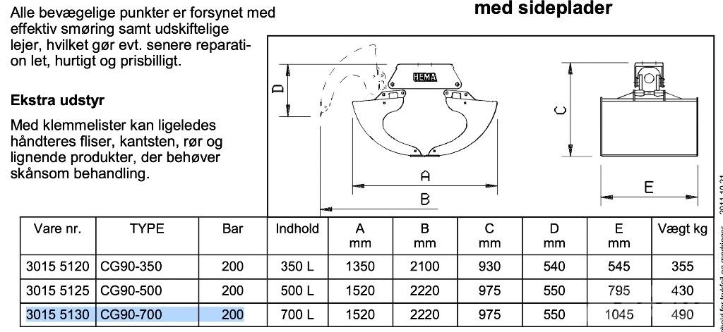 Hema HU90-700 Kuormankäsittelyn lisävarusteet