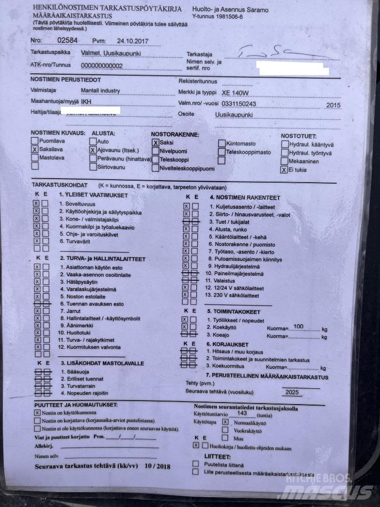 Mantall XE140W Saksilavat