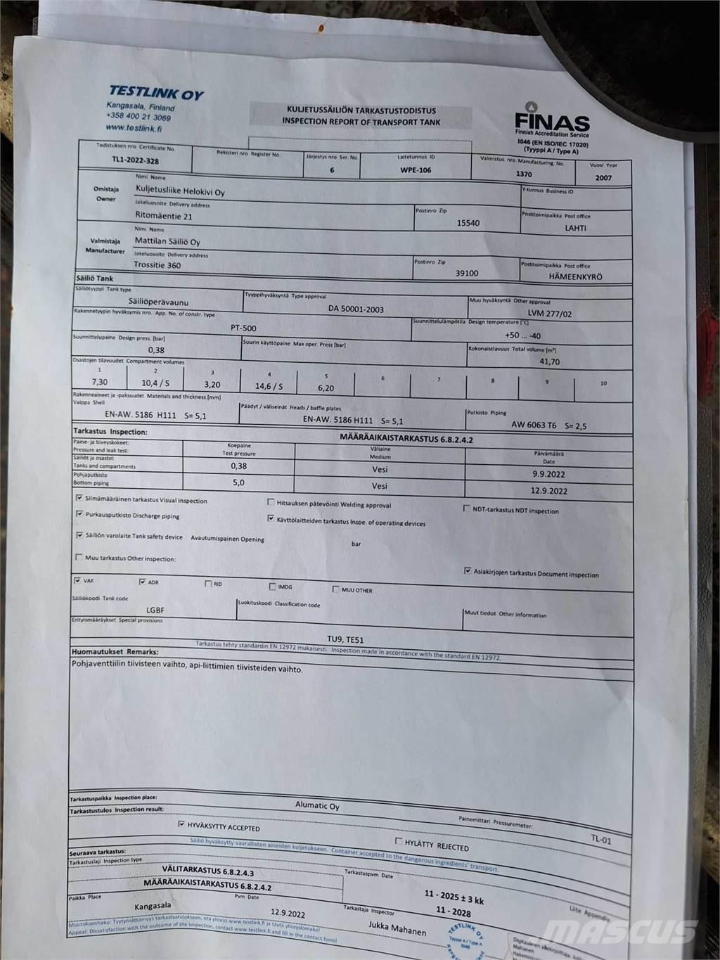  SAF/Mattila MS4 Säiliöperävaunut