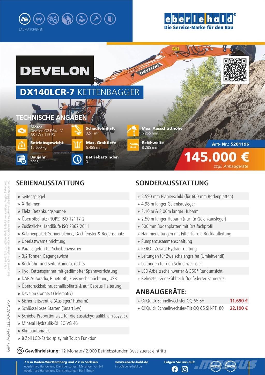 Develon DX140LCR-7 Telakaivukoneet