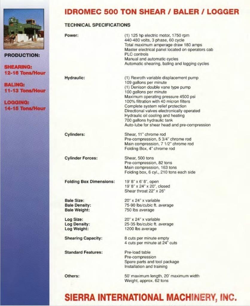  Sierra T500 Teollisuuden paalaimet