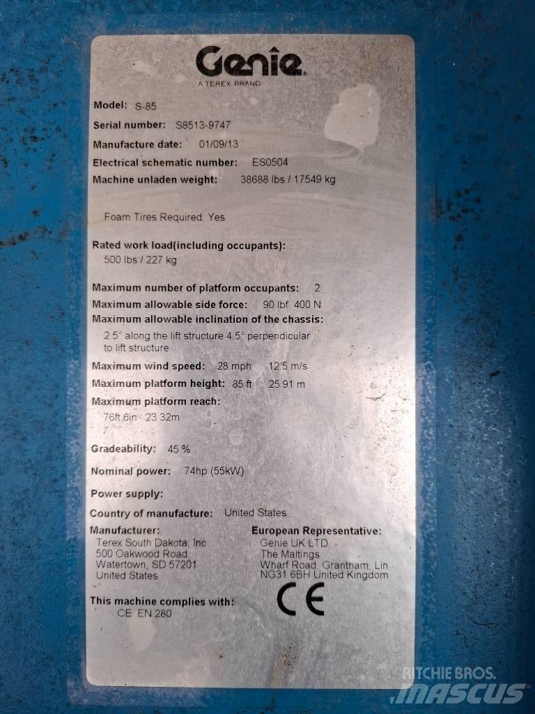 Genie S-85 Teleskooppipuominostimet