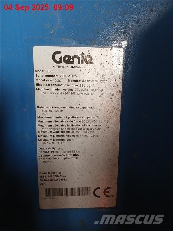 Genie S 65 Teleskooppipuominostimet