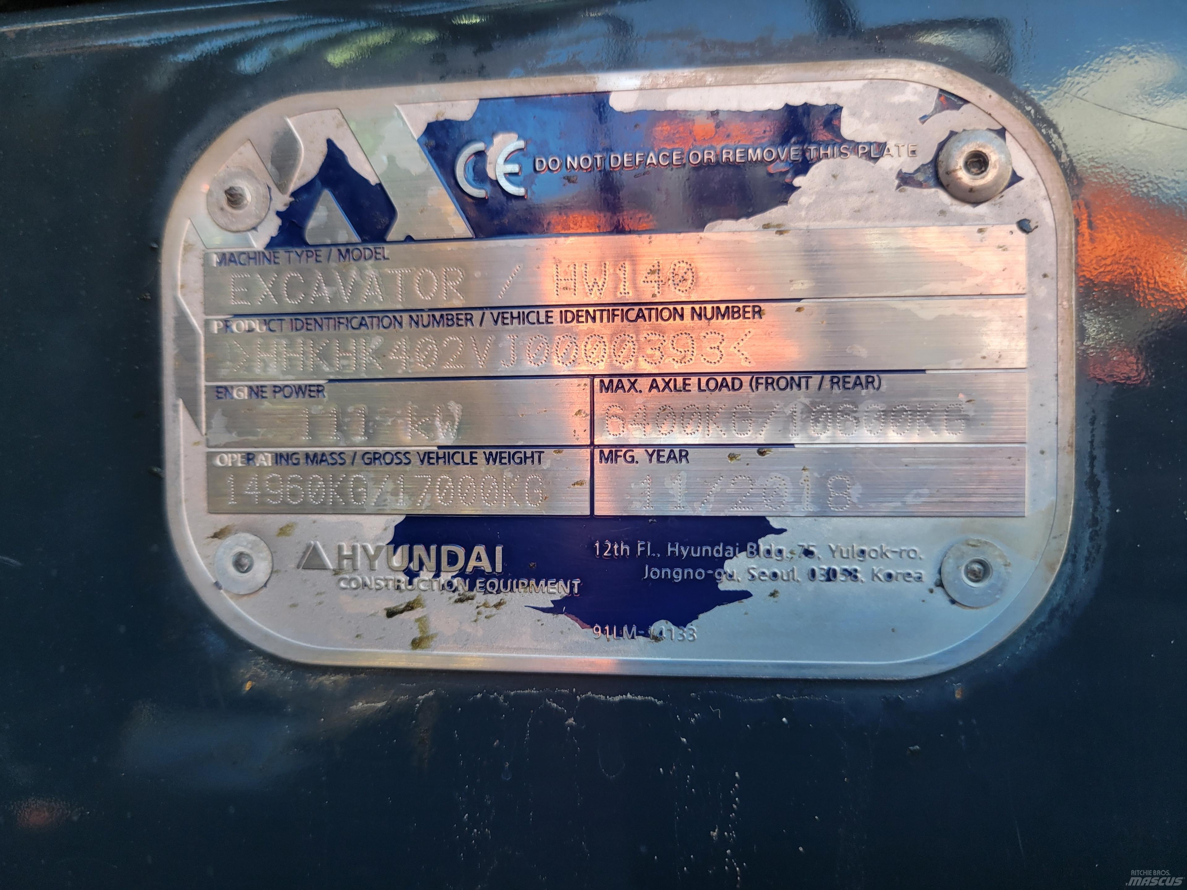 Hyundai HW140 Pyöräkaivukoneet