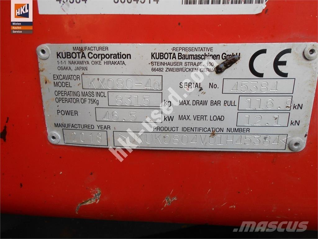 Kubota KX 080-4 Minikaivukoneet < 7t