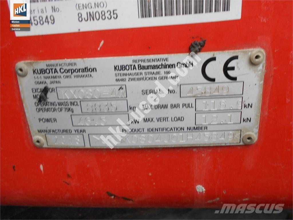 Kubota KX 080-4 Minikaivukoneet < 7t