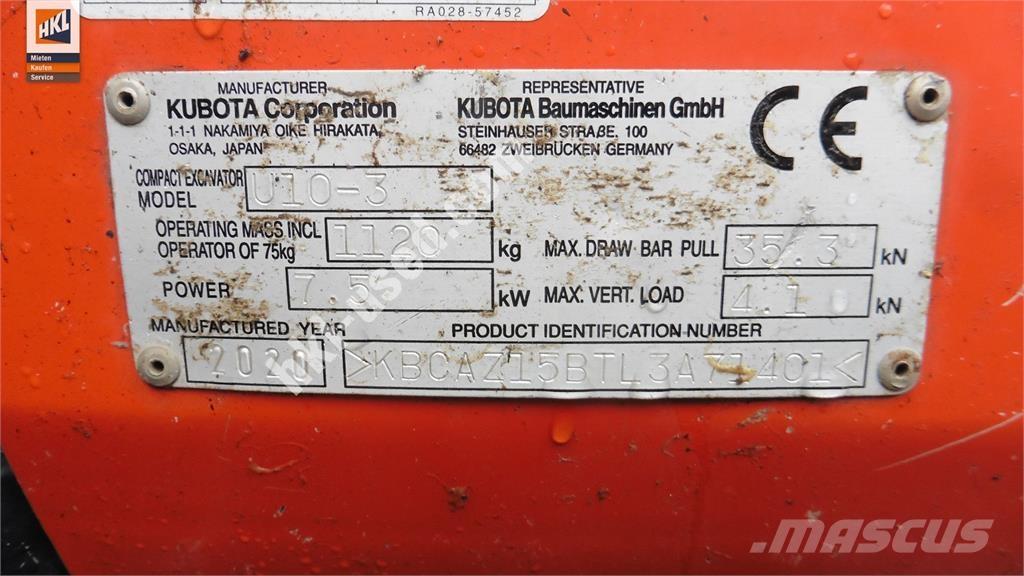 Kubota U 10-3 Minikaivukoneet < 7t
