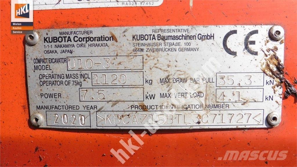 Kubota U 10-3 Minikaivukoneet < 7t