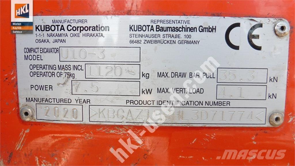 Kubota U 10-3 Minikaivukoneet < 7t