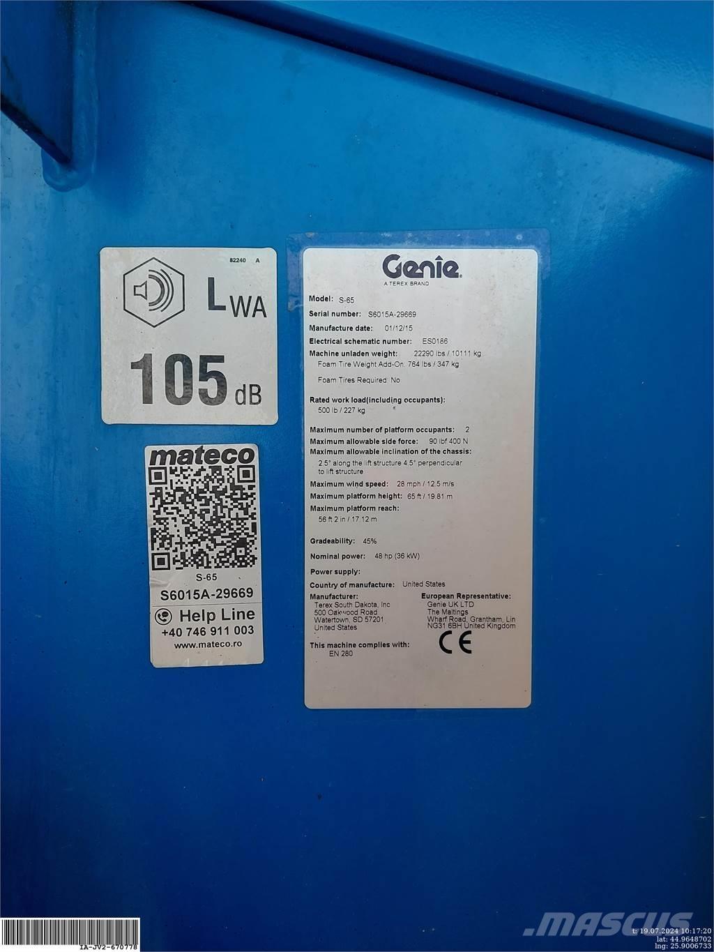 Genie S-65 Teleskooppipuominostimet