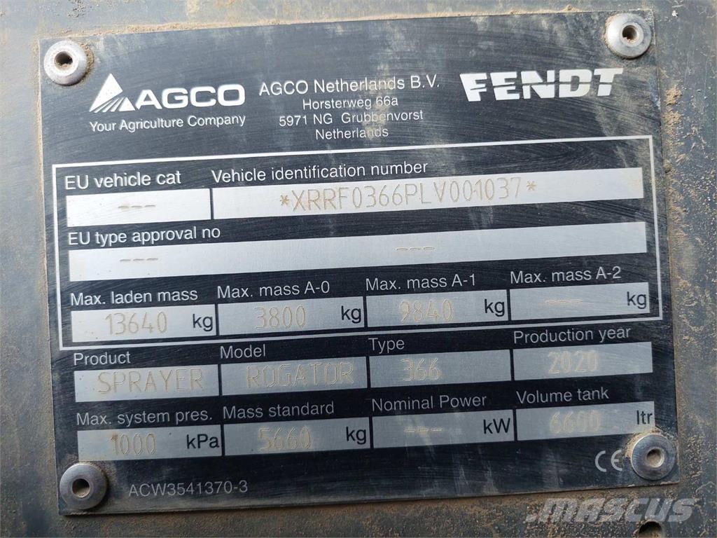 Fendt ROGATOR 366 Hinattavat ruiskut