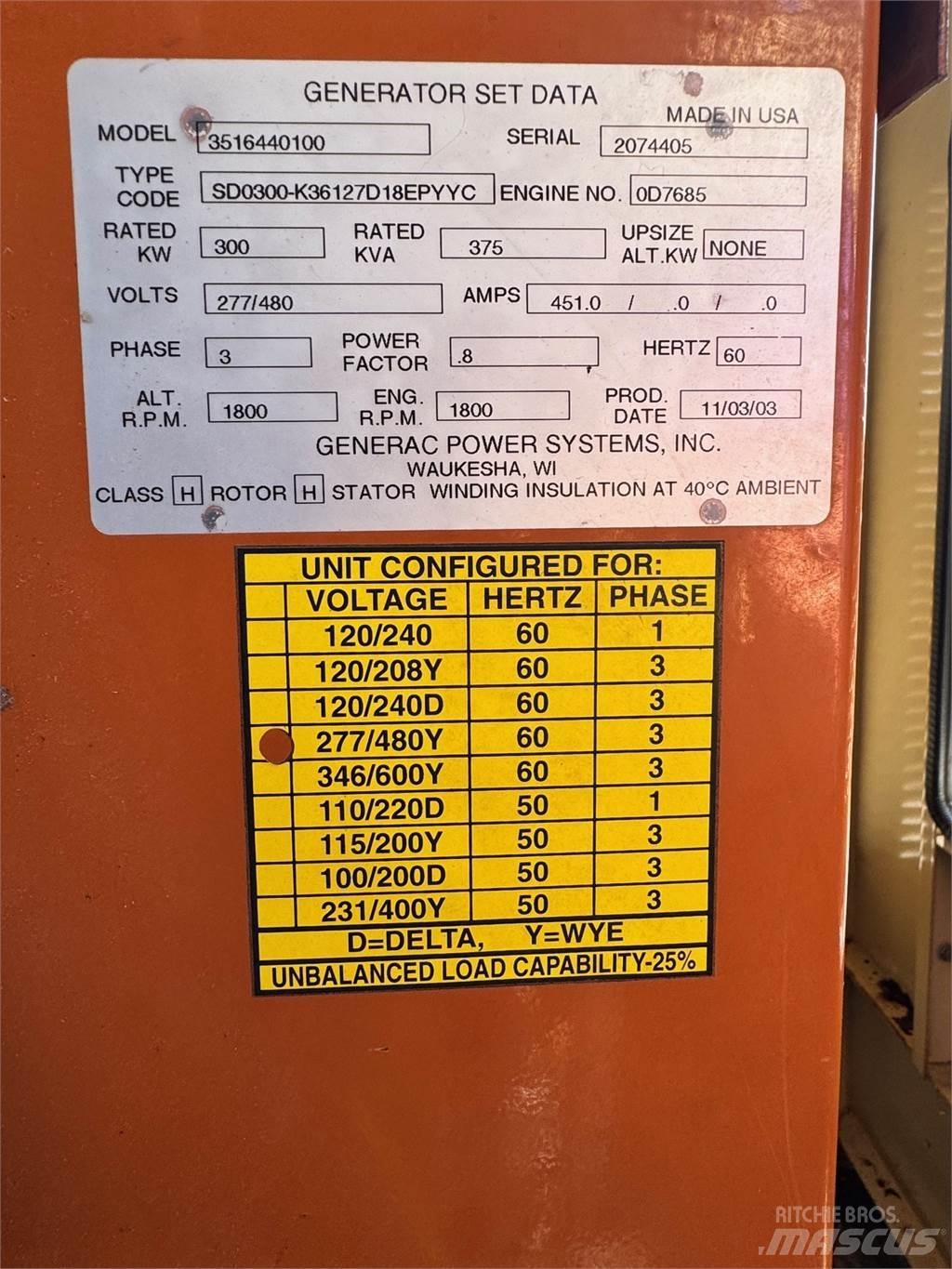 Generac SD300 Dieselgeneraattorit