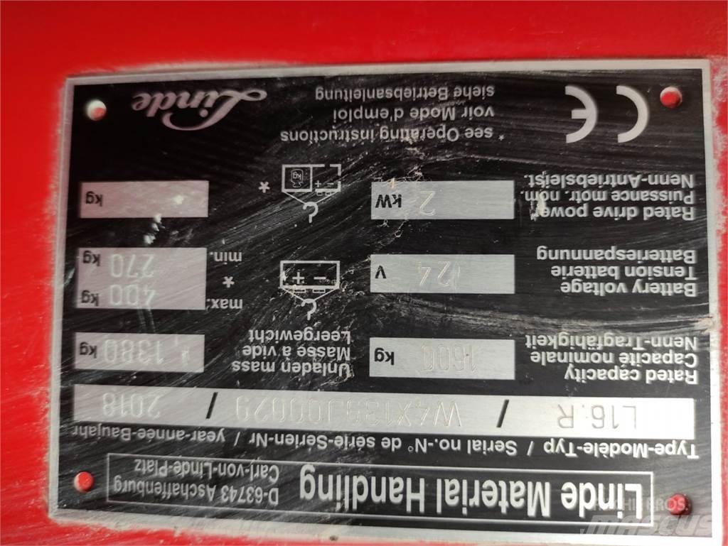 Linde L16 R Käyden ajettavat pinoamistrukit