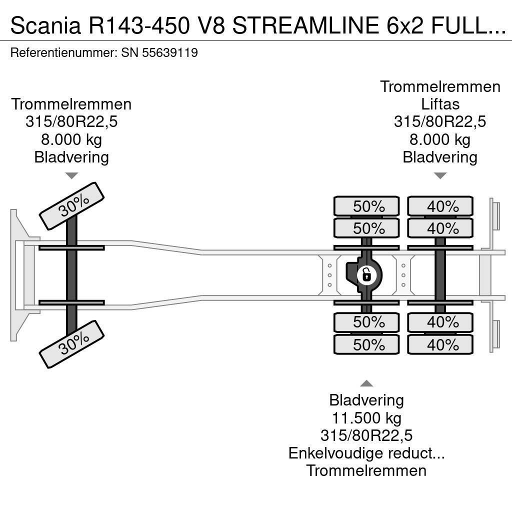 Scania R143-450 V8 STREAMLINE 6x2 FULL STEEL KIPPER (MANU Sora- ja kippiautot