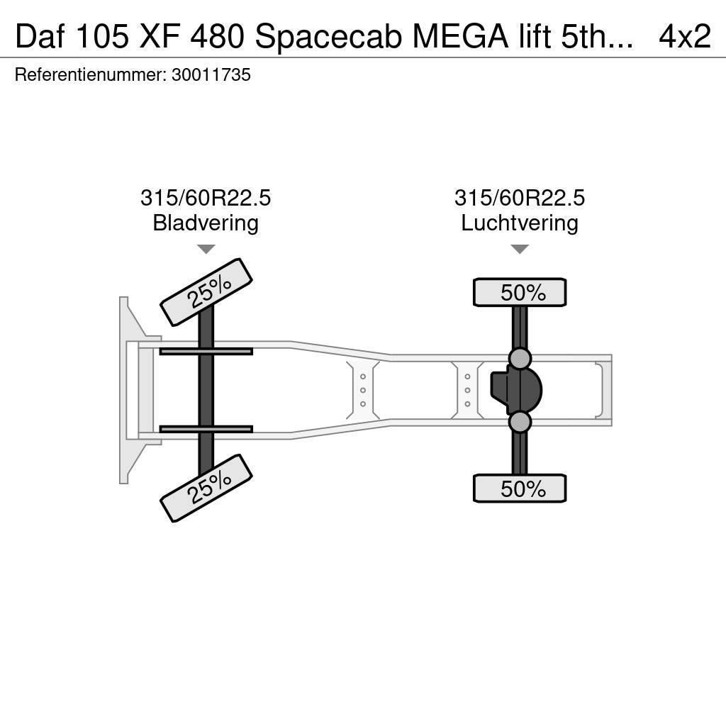 DAF 105 XF 480 Spacecab MEGA lift 5th wheel Vetopöytäautot
