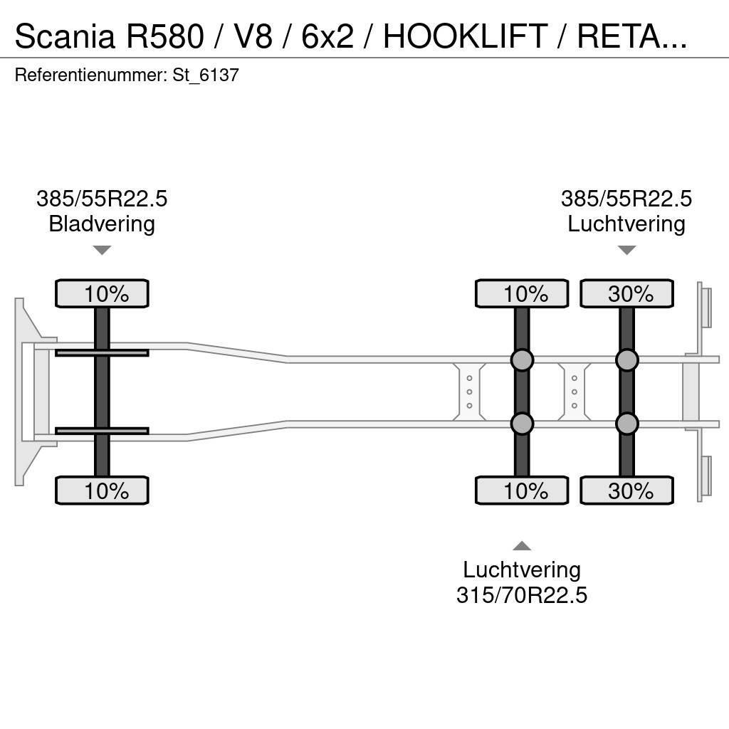 Scania R580 / V8 / 6x2 / HOOKLIFT / RETARDER / LIFT-STEER Koukkulava kuorma-autot
