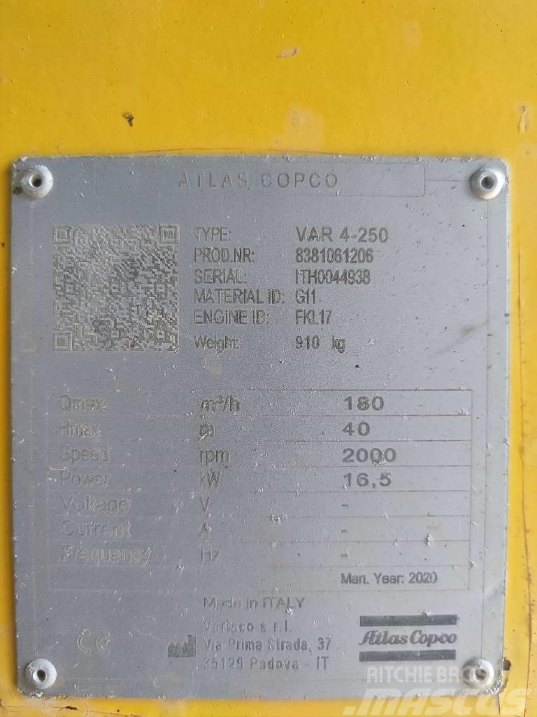 Atlas Copco VAR 4-250 FKL 17 G11 TRAILER Vesipumput