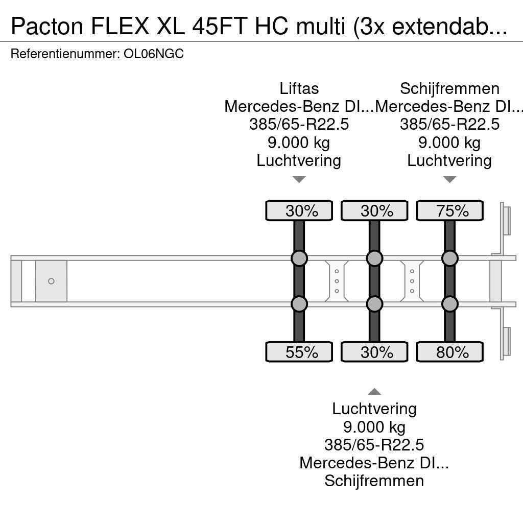 Pacton FLEX XL 45FT HC multi (3x extendable), liftaxle, M Konttipuoliperävaunut