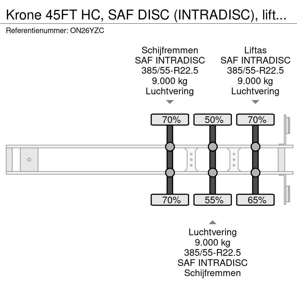 Krone 45FT HC, SAF DISC (INTRADISC), liftaxle (on 3rd ax Konttipuoliperävaunut