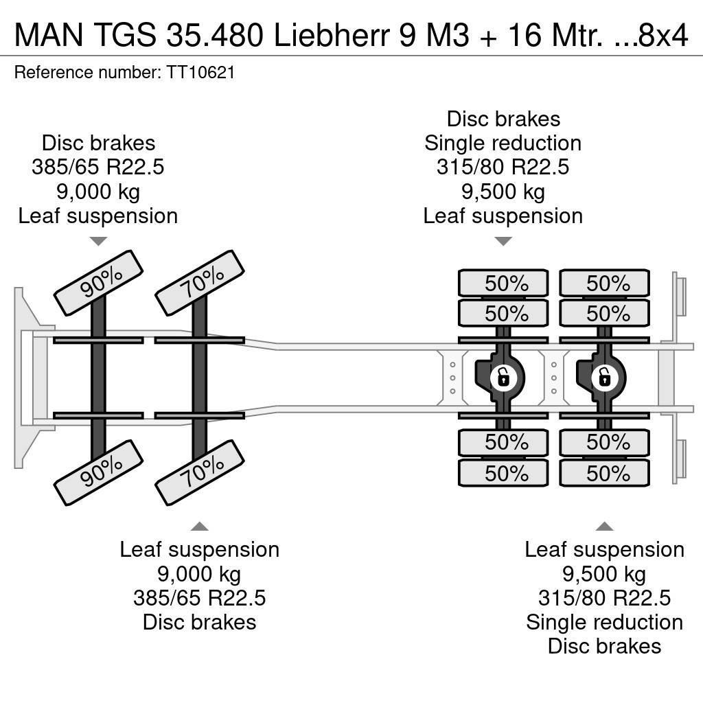 MAN TGS 35.480 Liebherr 9 M3 + 16 Mtr. Belt/Band/Förde Betonikuorma-autot