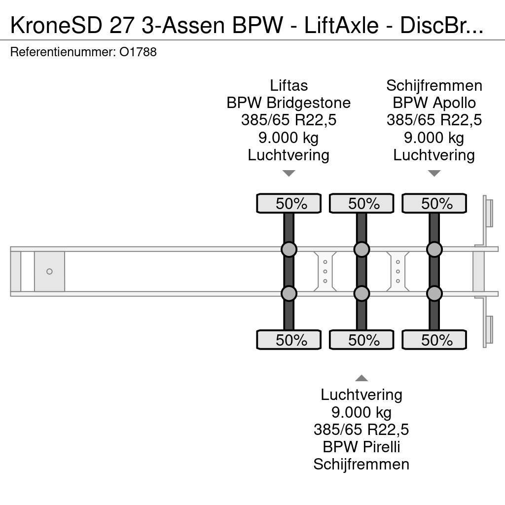 Krone SD 27 3-Assen BPW - LiftAxle - DiscBrakes - 5510kg Konttipuoliperävaunut