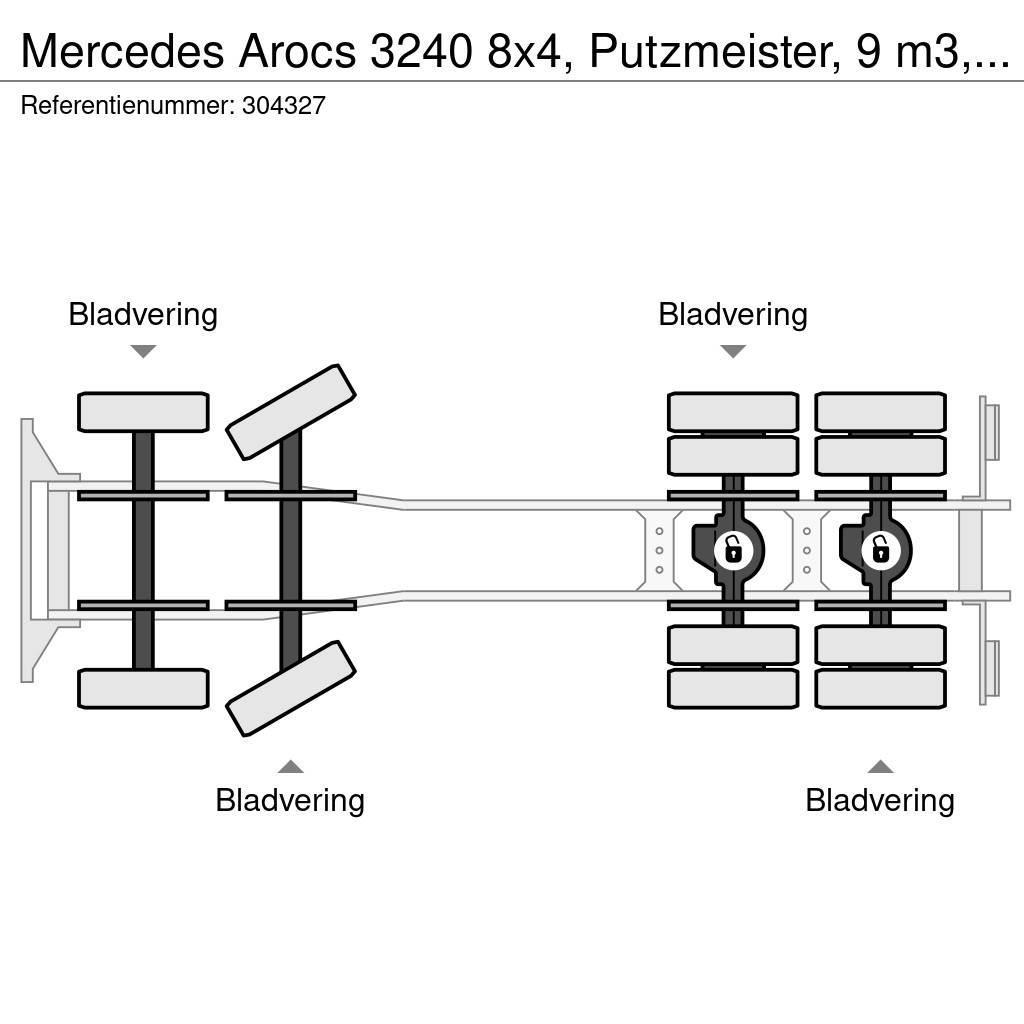 Mercedes-Benz Arocs 3240 8x4, Putzmeister, 9 m3, EURO 6 Betonikuorma-autot