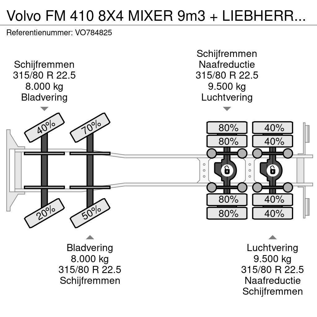 Volvo FM 410 8X4 MIXER 9m3 + LIEBHERR CONVEYOR BELT Betonikuorma-autot