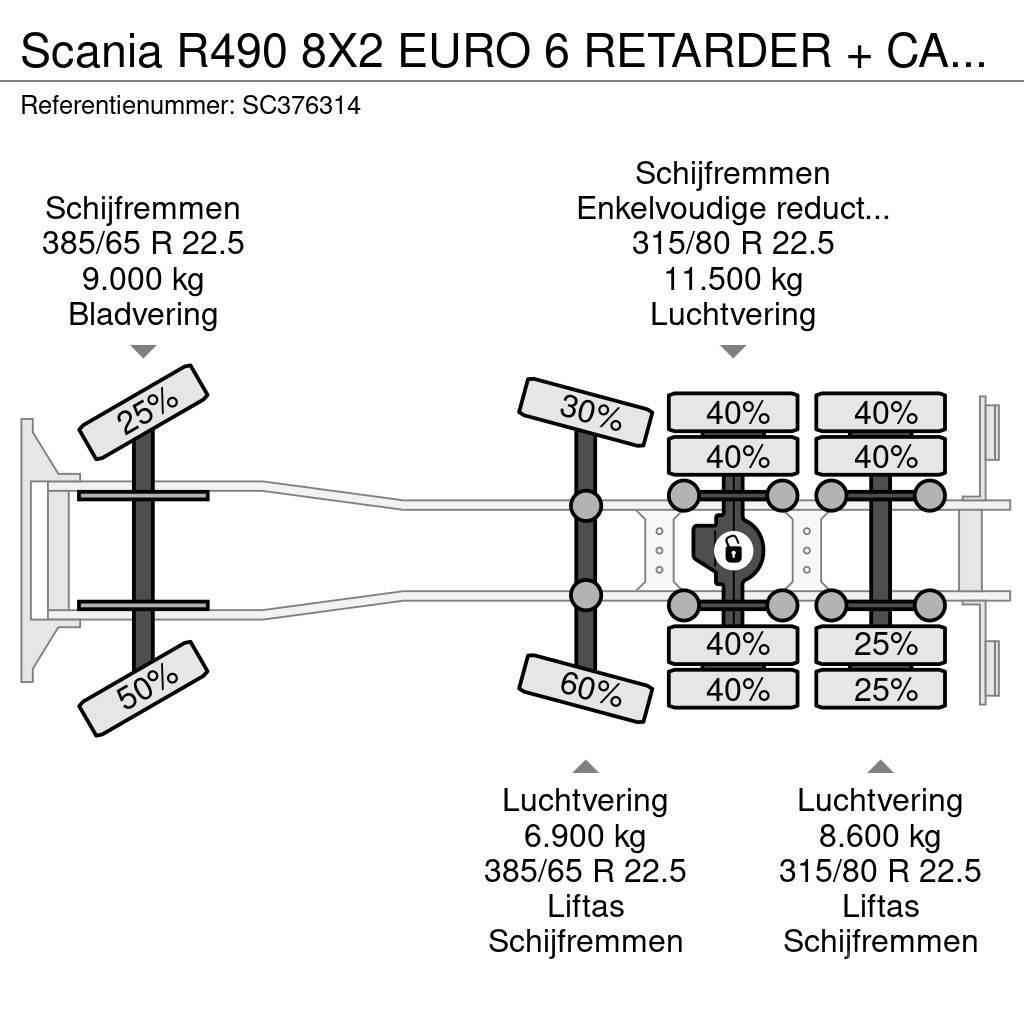 Scania R490 8X2 EURO 6 RETARDER + CABLE SYSTEM Koukkulava kuorma-autot