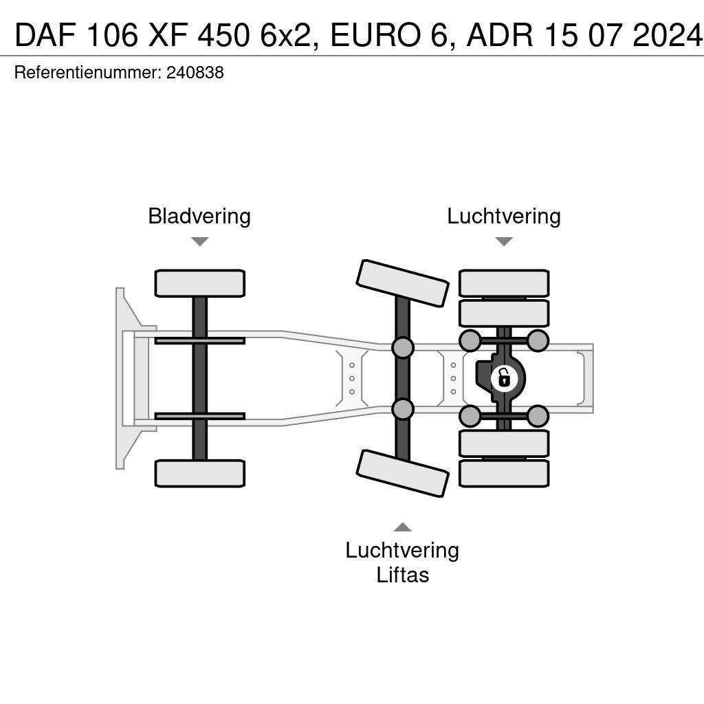 DAF 106 XF 450 6x2, EURO 6, ADR 15 07 2024 Vetopöytäautot