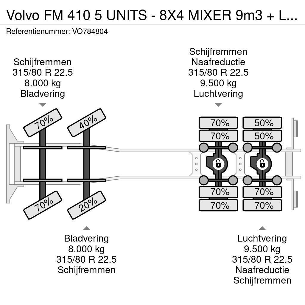 Volvo FM 410 5 UNITS - 8X4 MIXER 9m3 + LIEBHERR CONVEYOR Betonikuorma-autot