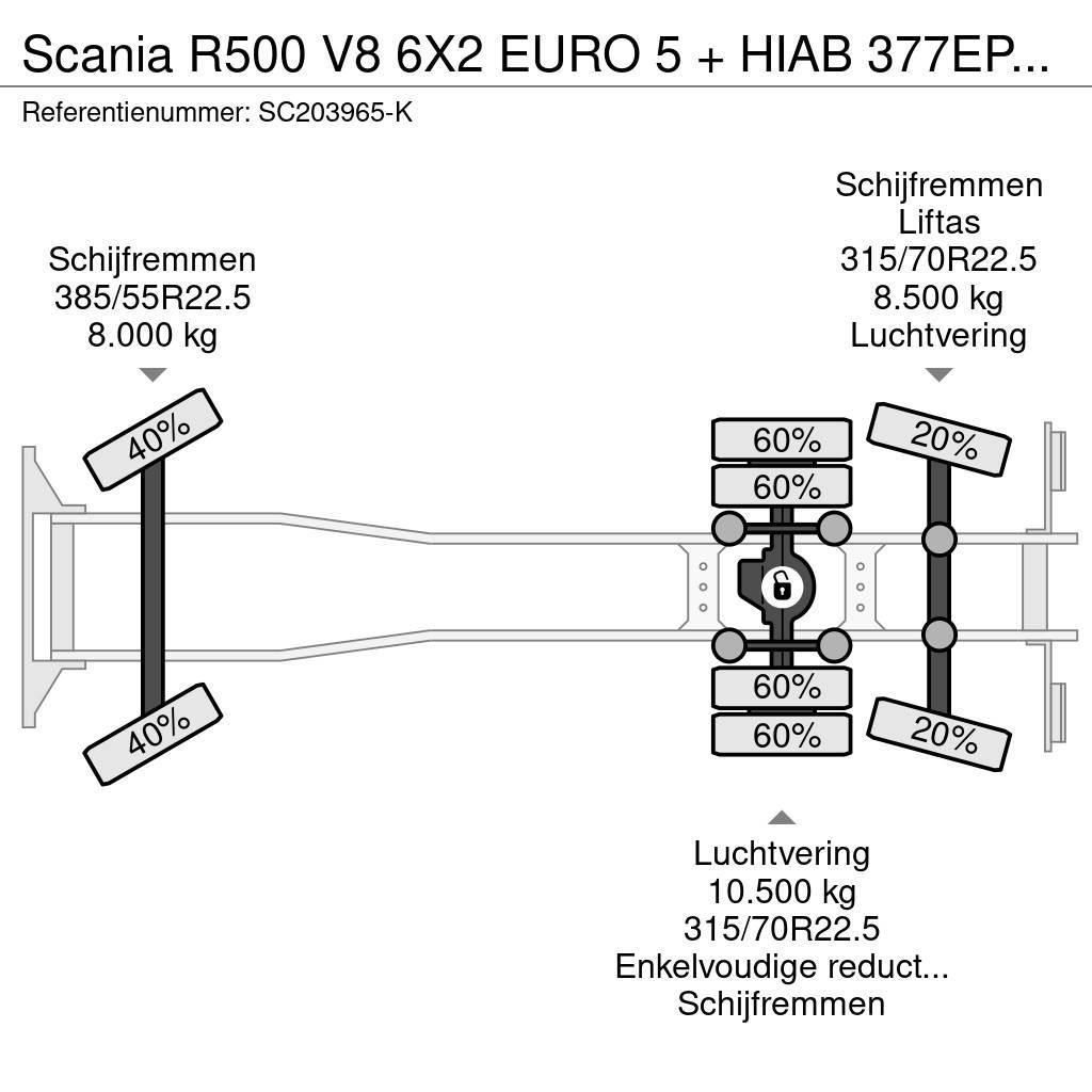 Scania R500 V8 6X2 EURO 5 + HIAB 377EP-4XS + REMOTE CONTR Mobiilinosturit