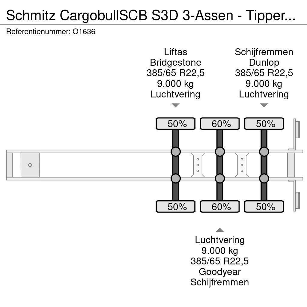 Schmitz Cargobull SCB S3D 3-Assen - Tipper 46m³ - Steel/Steel - Lift Kippipuoliperävaunut