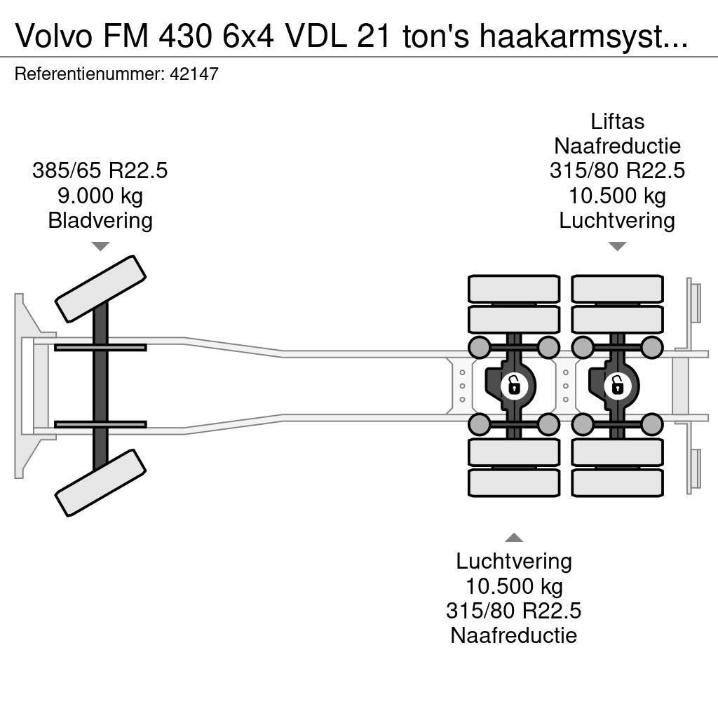 Volvo FM 430 6x4 VDL 21 ton's haakarmsysteem + Hefbare a Koukkulava kuorma-autot