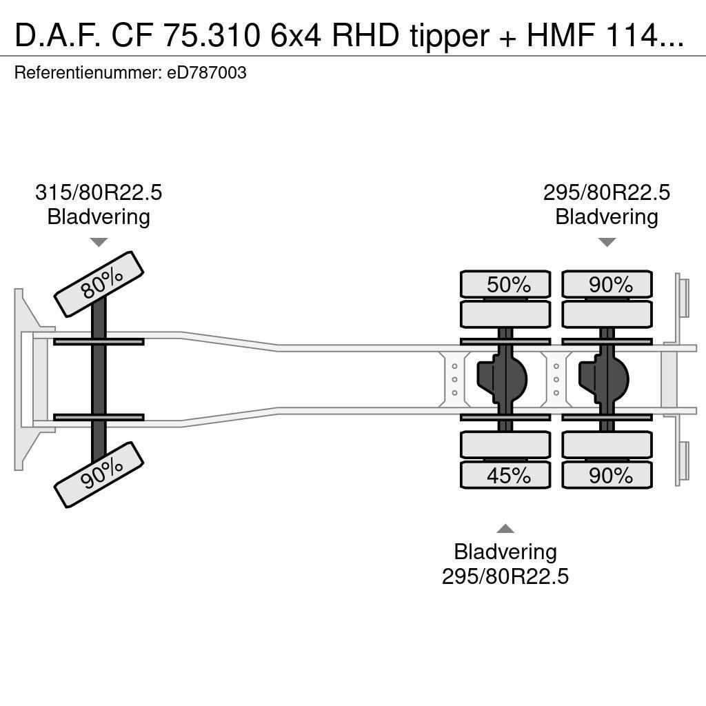 DAF CF 75.310 6x4 RHD tipper + HMF 1144 K-1 + grapple Mobiilinosturit