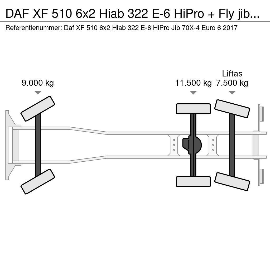 DAF XF 510 6x2 Hiab 322 E-6 HiPro + Fly jib Euro 6 Mobiilinosturit