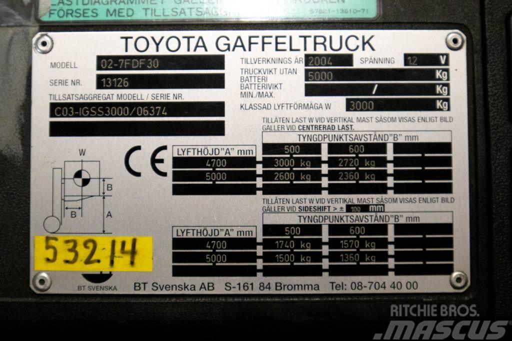 Toyota 7FDF30, 3-tons dieselmotviktstruck med 5m lyftöjd Dieseltrukit