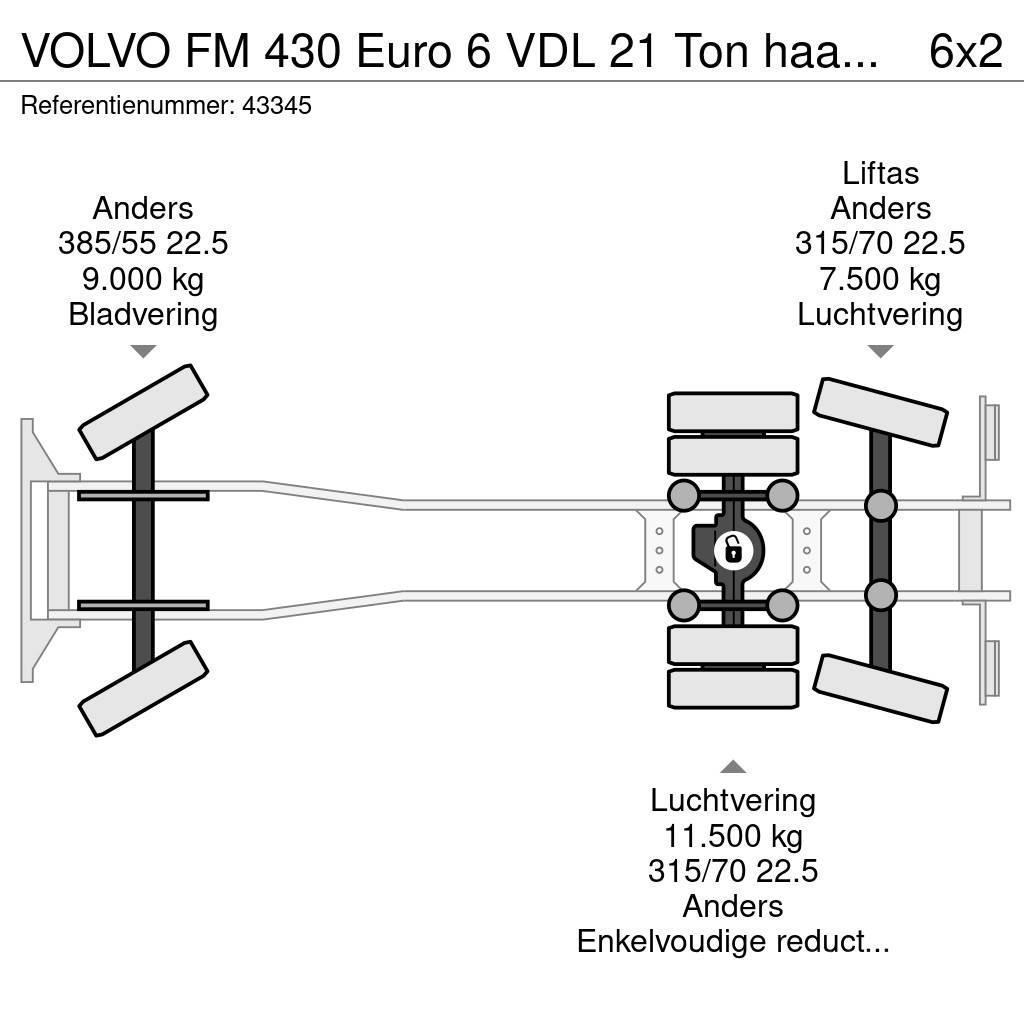 Volvo FM 430 Euro 6 VDL 21 Ton haakarmsysteem Kontti-/tasonostoautot
