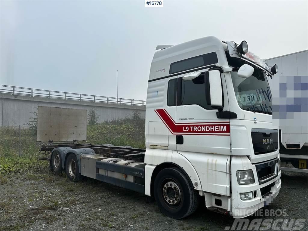 MAN TGX 26.480 6x2 Container truck w/ lift. Rep object Kontti-/tasonostoautot