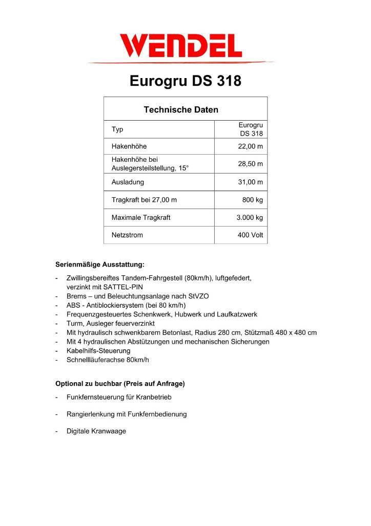 Eurogru DS 318 Schnellbaukran, Zimmermannkran, Kran Itsensä kokoavat nosturit