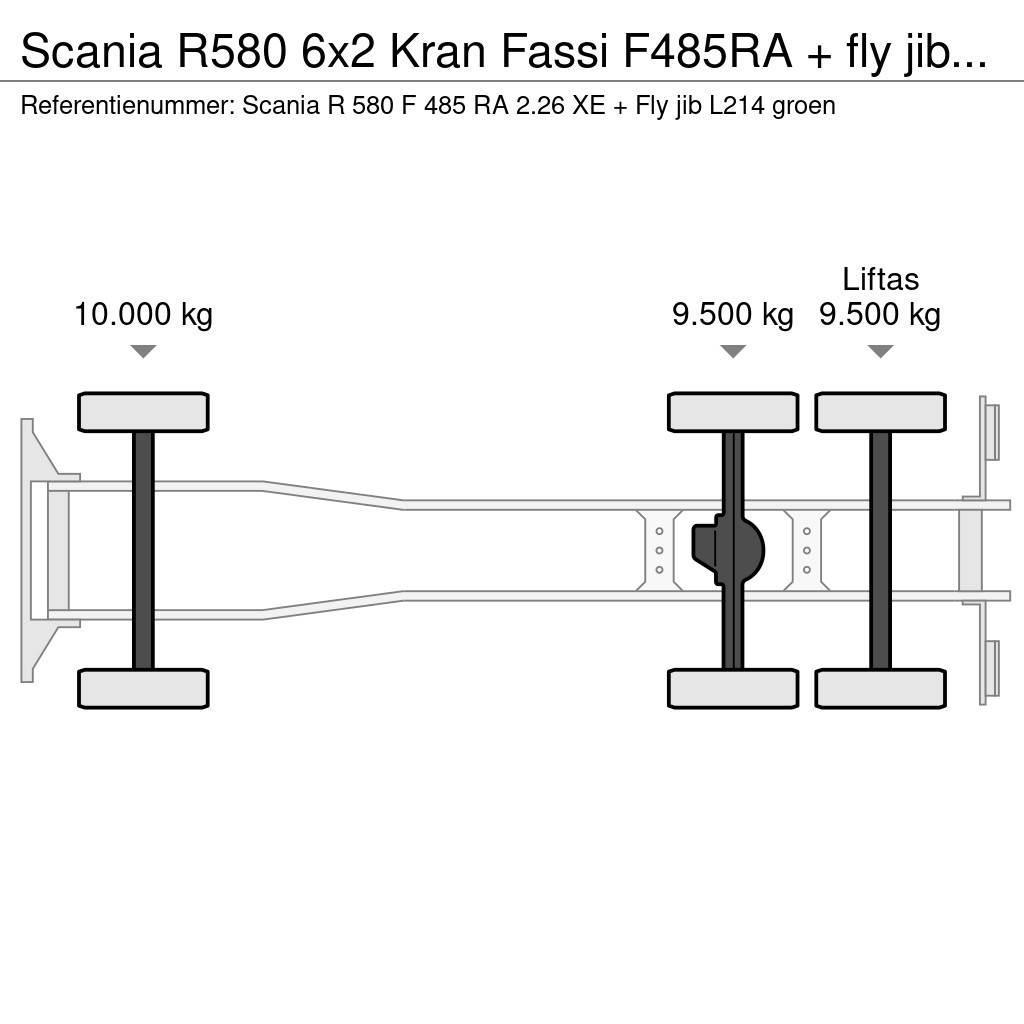 Scania R580 6x2 Kran Fassi F485RA + fly jib Euro 6 Mobiilinosturit