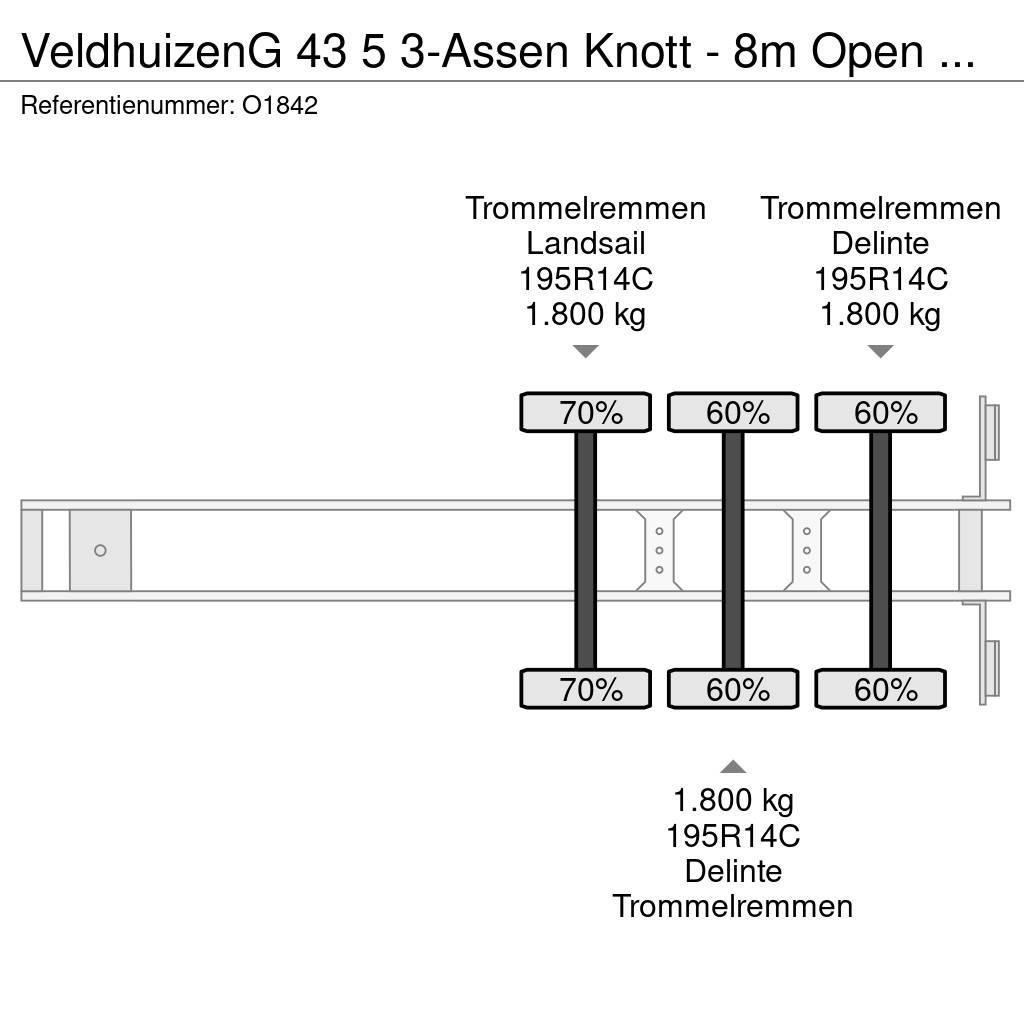Veldhuizen G 43 5 3-Assen Knott - 8m Open Laadbak - Gegalvani Lavapuoliperävaunut