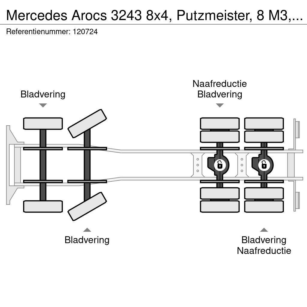Mercedes-Benz Arocs 3243 8x4, Putzmeister, 8 M3, 11 mtr belt, Re Betonikuorma-autot