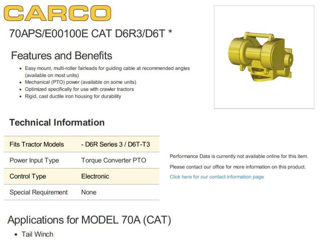 Carco 70APS/E00100E CAT D6R3 D6T WINCH Muut koneet